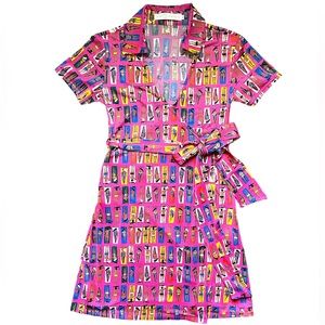 Tracy Negoshian • Sunbather Wrap Dress Pink Multi Color Short Sleeve Zip Pocket